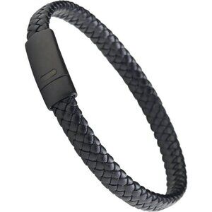 Luxar Mens Black Leather Bracelet Stainless Steel Clasp Minimalist Jewelry